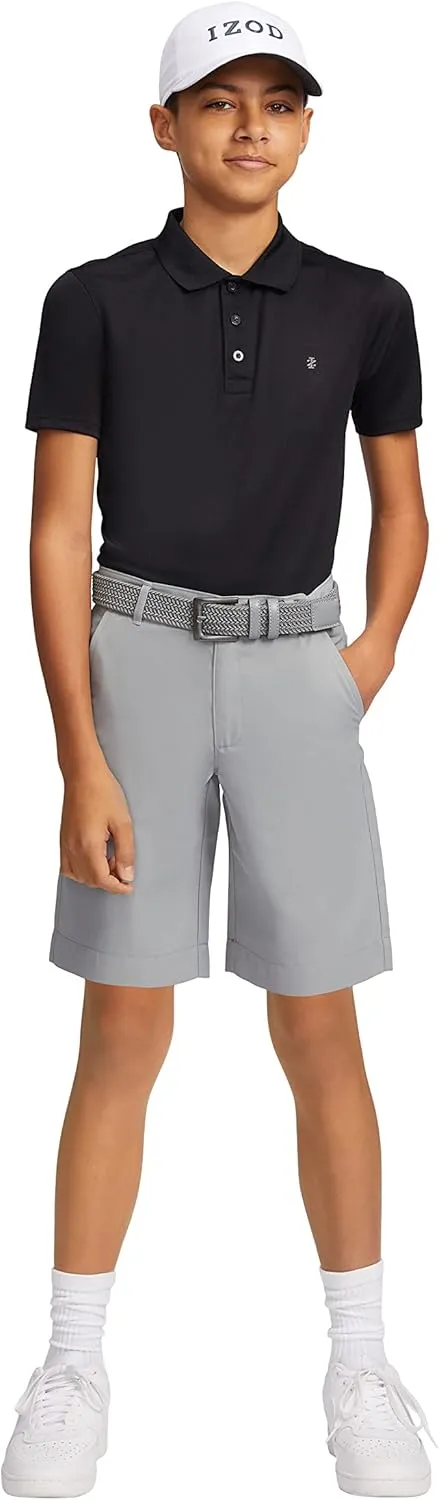 IZOD Boys' Performance Golf Grid Short Sleeve Stretch Collared Polo Shirt