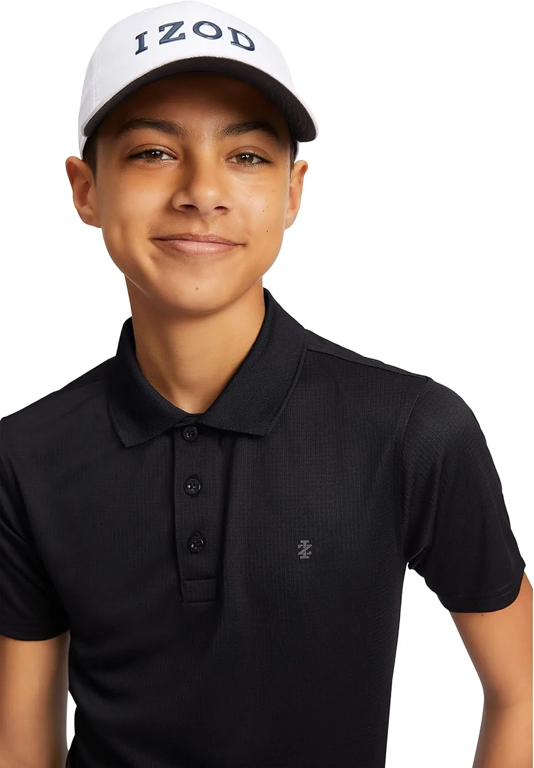 IZOD Boys' Performance Golf Grid Short Sleeve Stretch Collared Polo Shirt