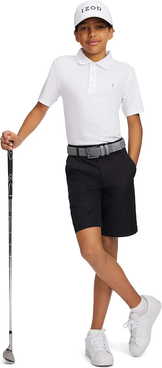 IZOD Boys' Performance Golf Grid Short Sleeve Stretch Collared Polo Shirt