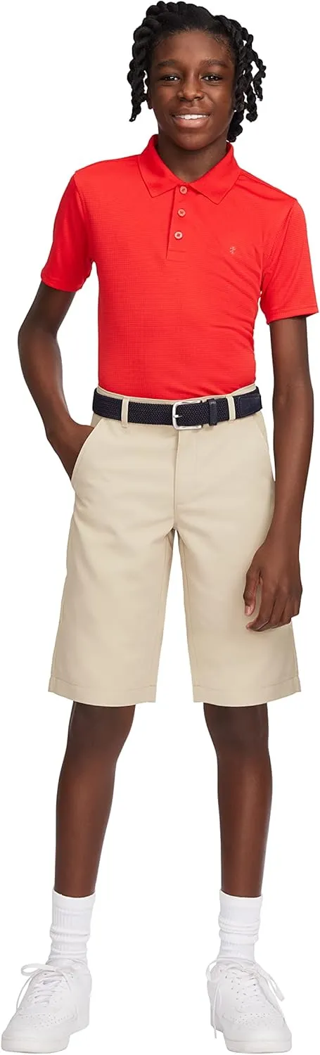 IZOD Boys' Performance Golf Grid Short Sleeve Stretch Collared Polo Shirt