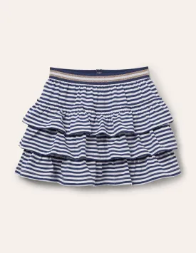 Jersey Ruffle Skort-Indigo Navy/ White