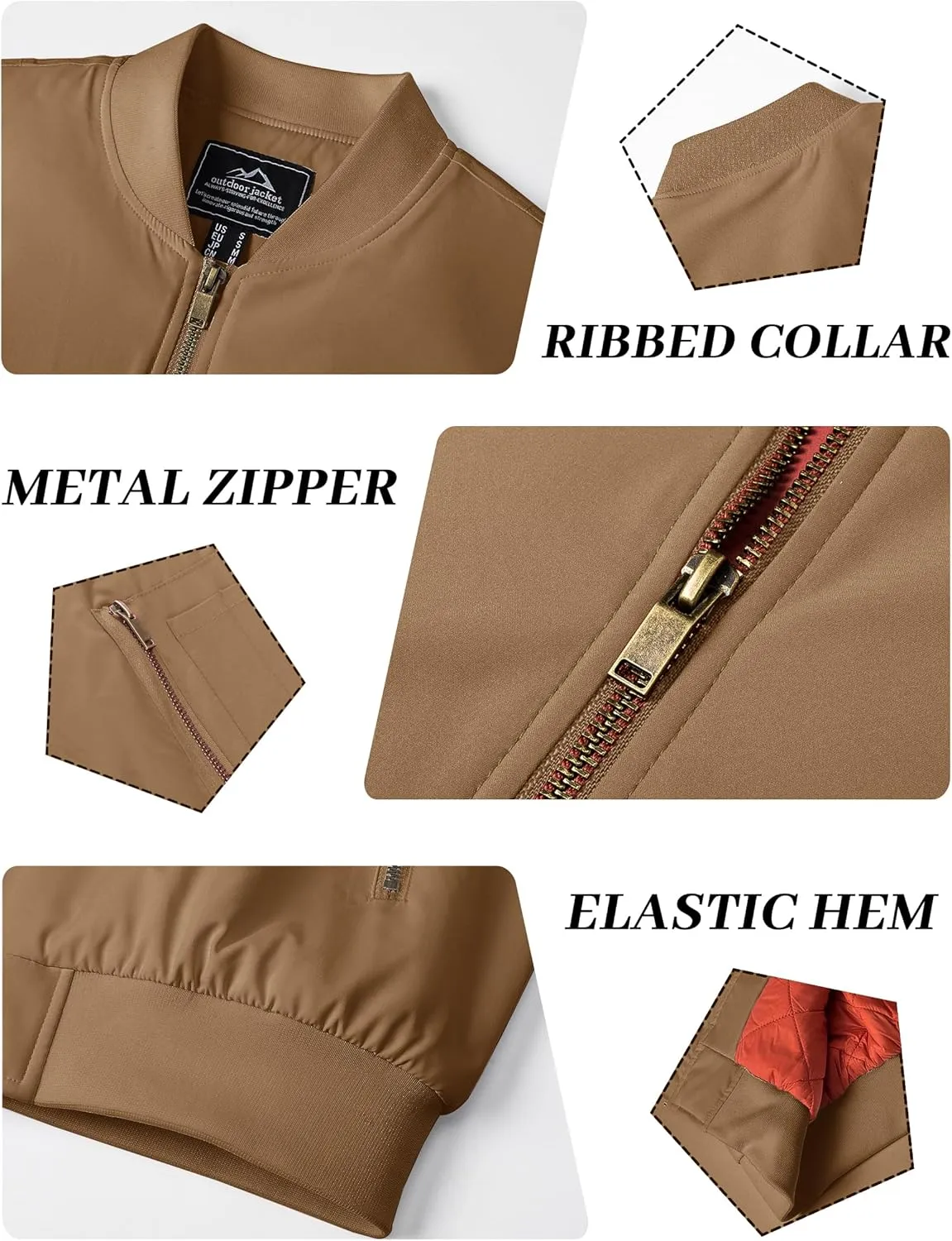 KEFITEVD Men's Jacket Casual Windproof Bomber Jackets Full Zip Windbreaker Warm Winter Padded Coats