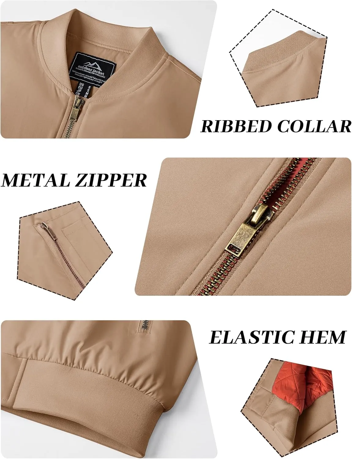 KEFITEVD Men's Jacket Casual Windproof Bomber Jackets Full Zip Windbreaker Warm Winter Padded Coats