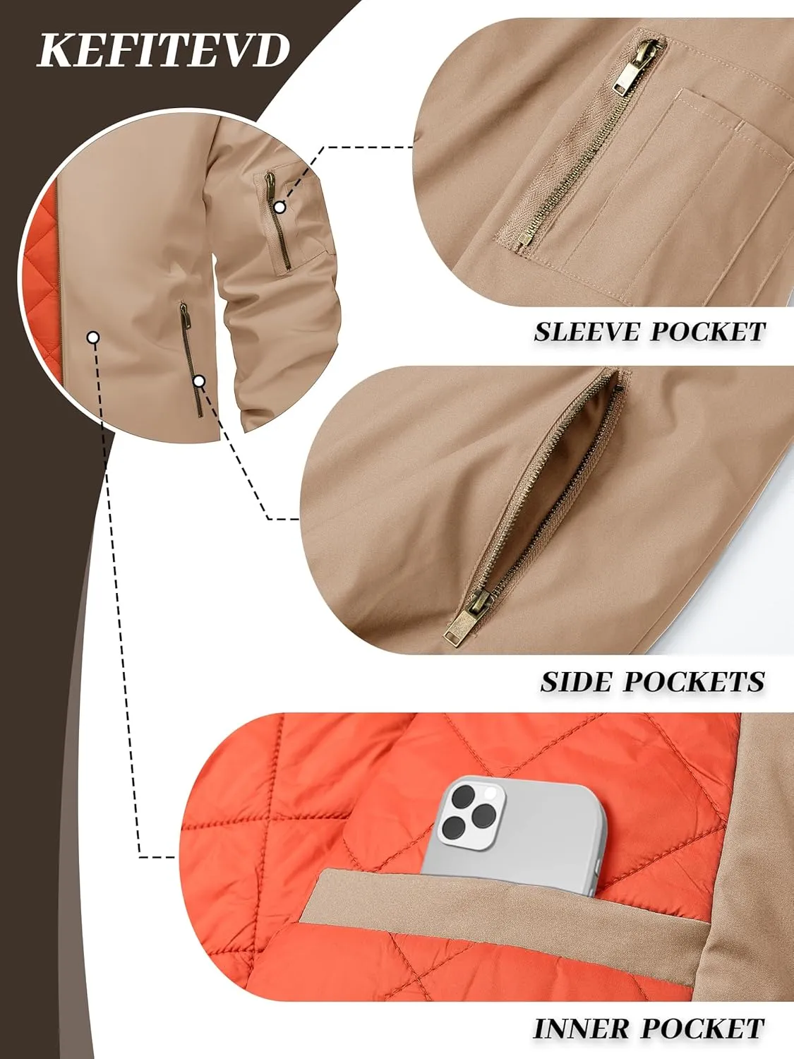 KEFITEVD Men's Jacket Casual Windproof Bomber Jackets Full Zip Windbreaker Warm Winter Padded Coats