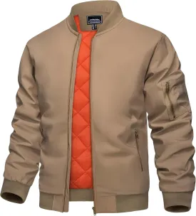 KEFITEVD Men's Jacket Casual Windproof Bomber Jackets Full Zip Windbreaker Warm Winter Padded Coats