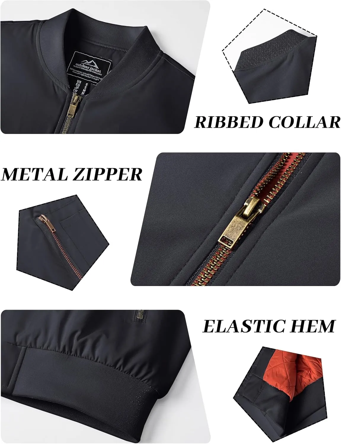 KEFITEVD Men's Jacket Casual Windproof Bomber Jackets Full Zip Windbreaker Warm Winter Padded Coats