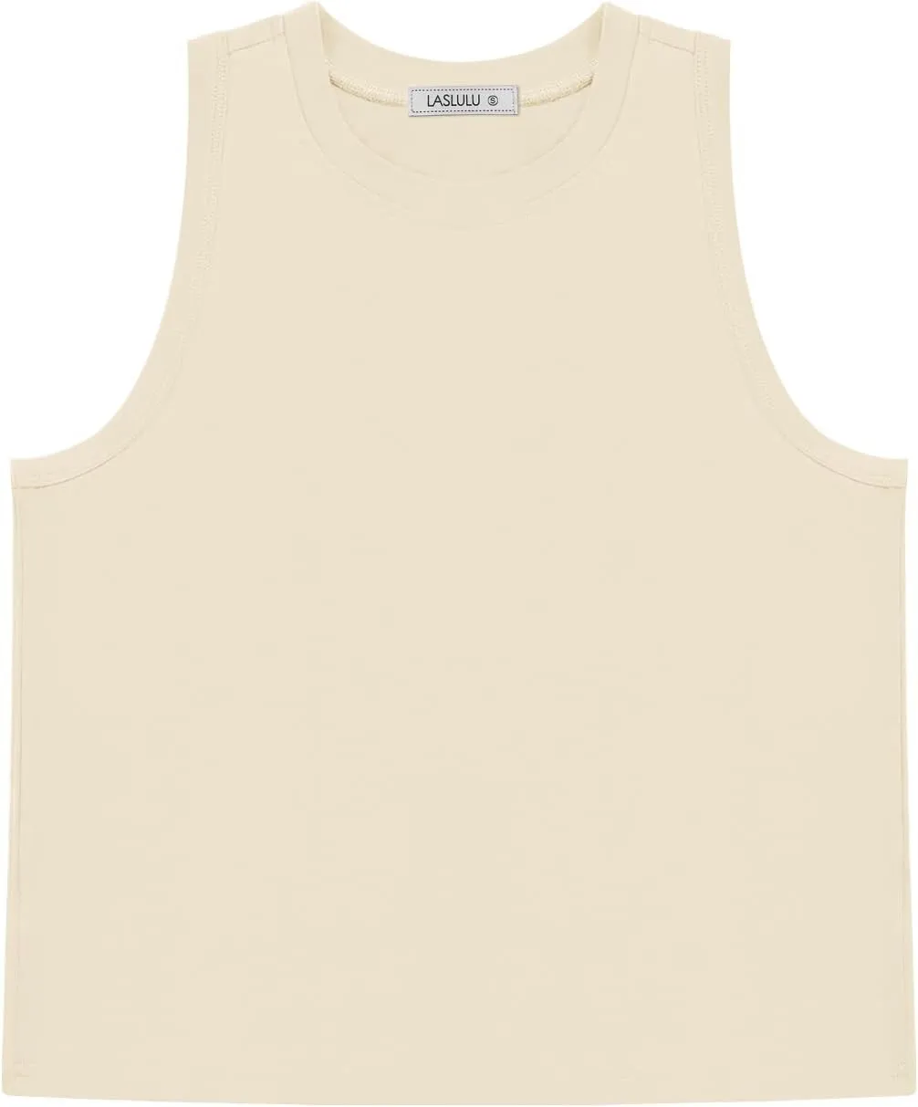 LASLULU Womens Crop Tops Sleeveless Workout Tops Halter Neck Cropped Tank Flowy Athletic Shirts Muscle Tank