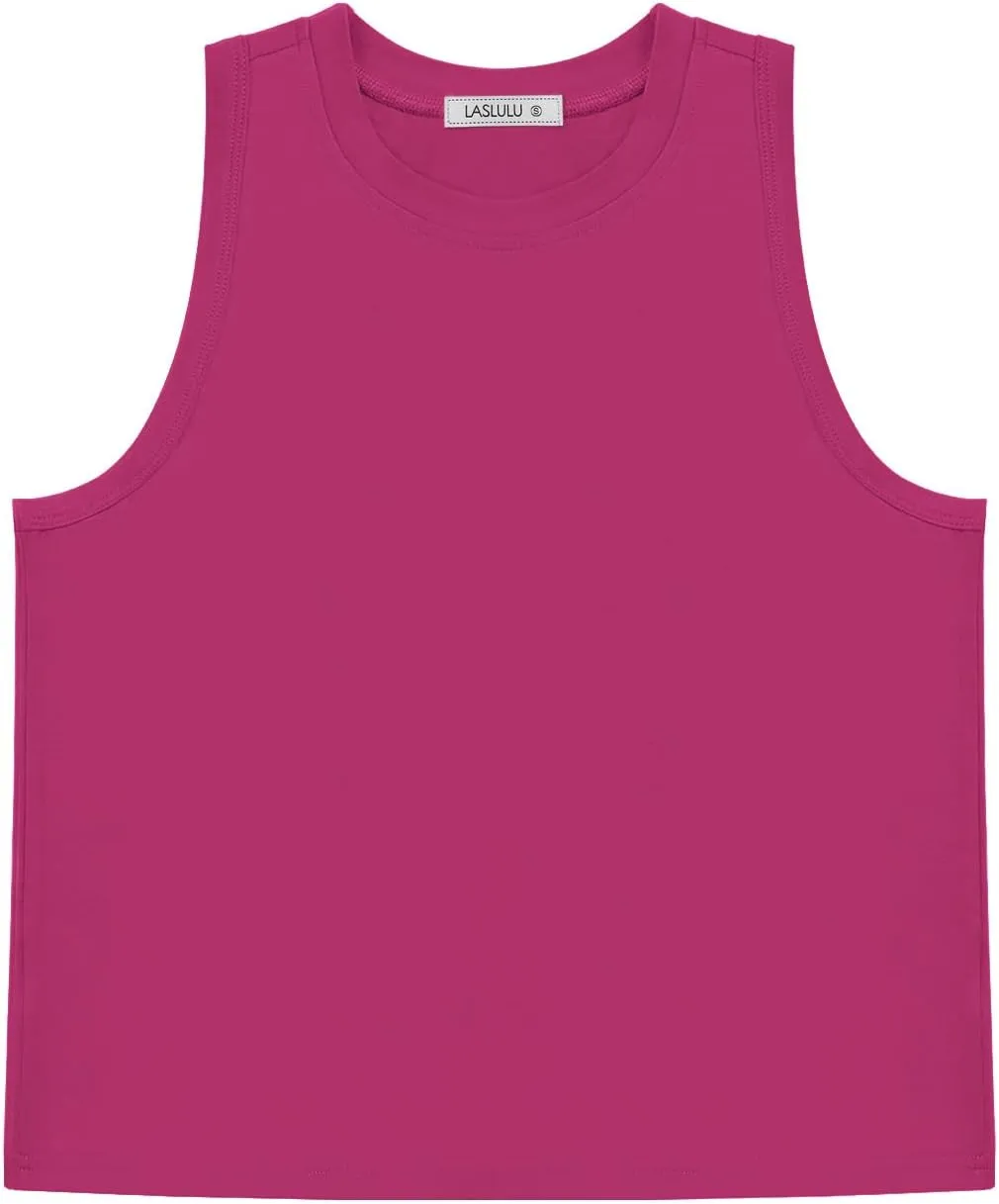 LASLULU Womens Crop Tops Sleeveless Workout Tops Halter Neck Cropped Tank Flowy Athletic Shirts Muscle Tank