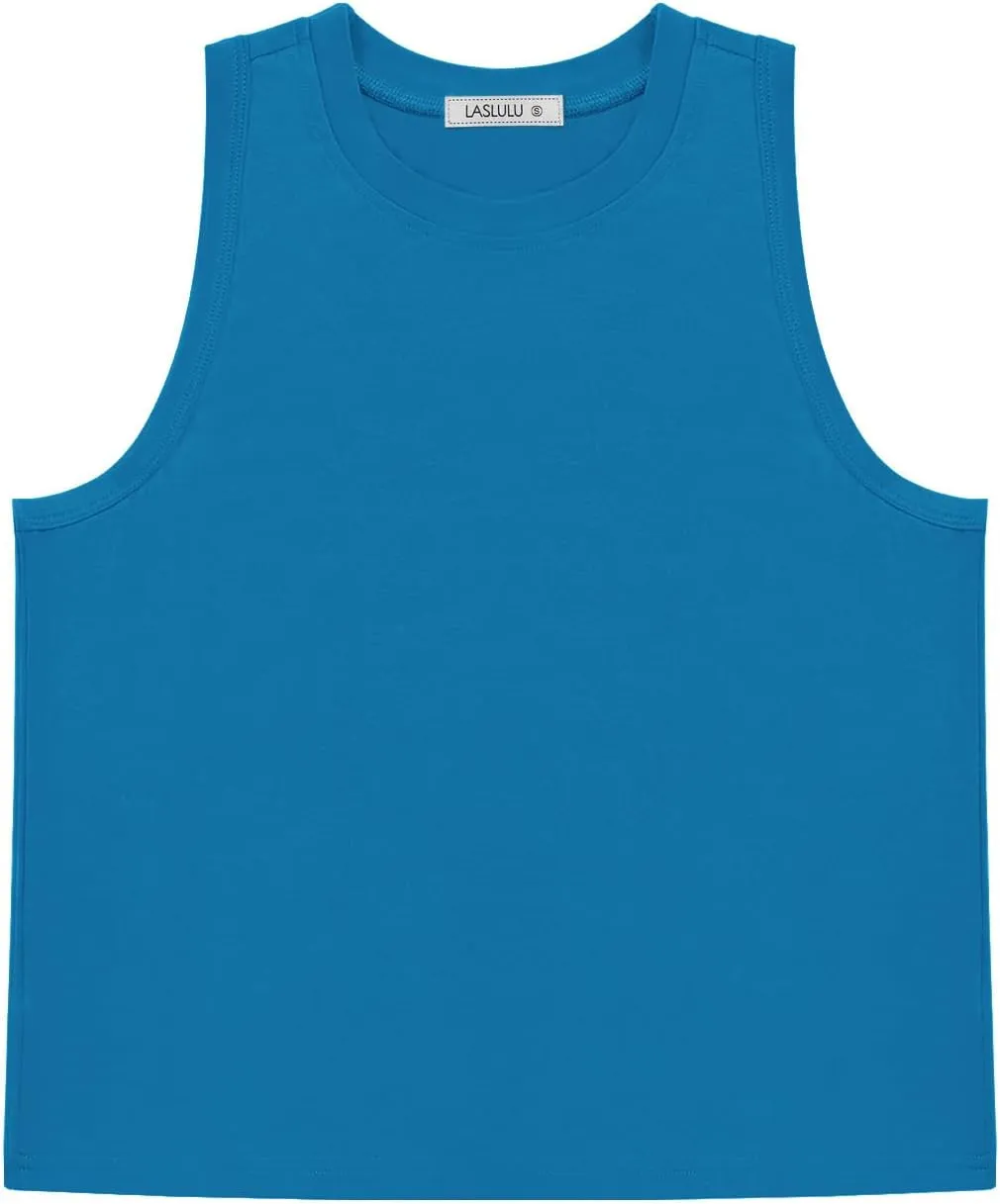 LASLULU Womens Crop Tops Sleeveless Workout Tops Halter Neck Cropped Tank Flowy Athletic Shirts Muscle Tank