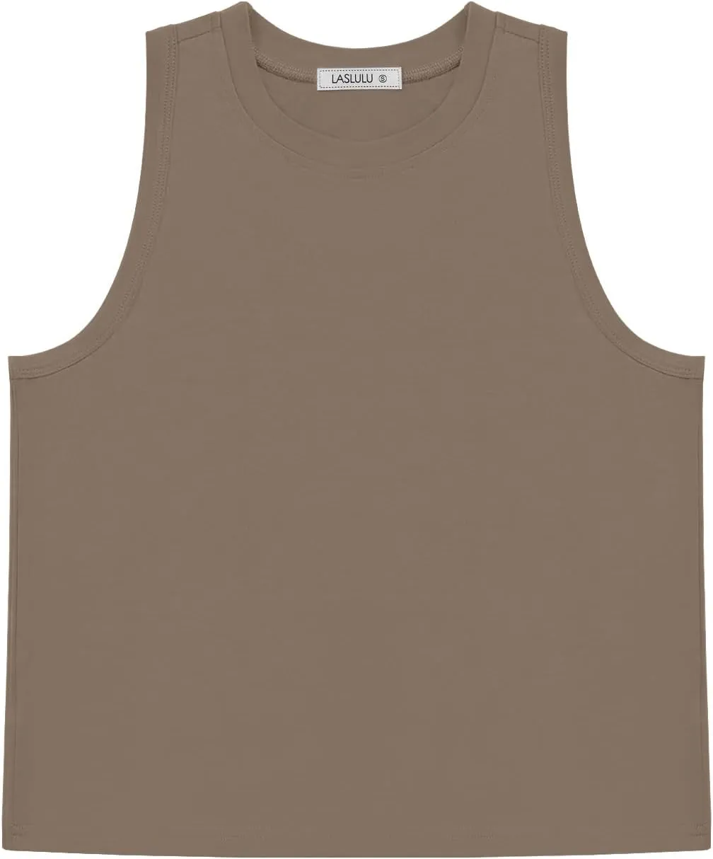 LASLULU Womens Crop Tops Sleeveless Workout Tops Halter Neck Cropped Tank Flowy Athletic Shirts Muscle Tank
