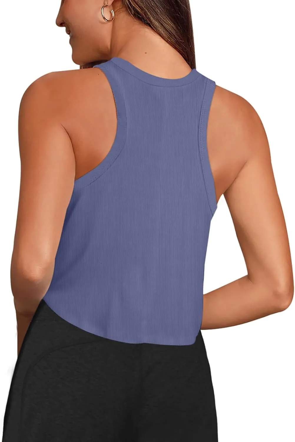 LASLULU Womens Crop Tops Sleeveless Workout Tops Halter Neck Flowy Athletic Shirts Cropped Tank Muscle Tank