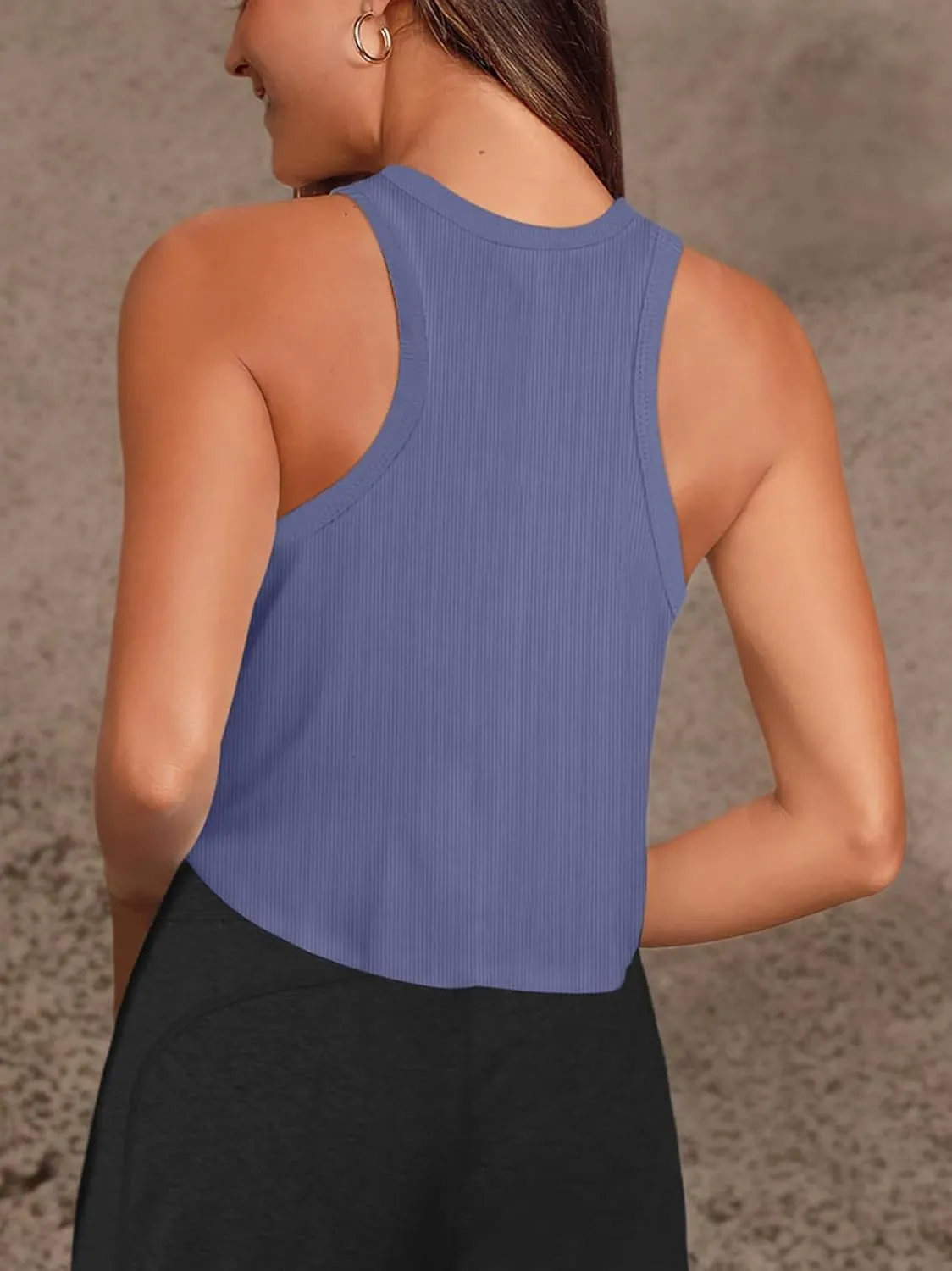LASLULU Womens Crop Tops Sleeveless Workout Tops Halter Neck Flowy Athletic Shirts Cropped Tank Muscle Tank