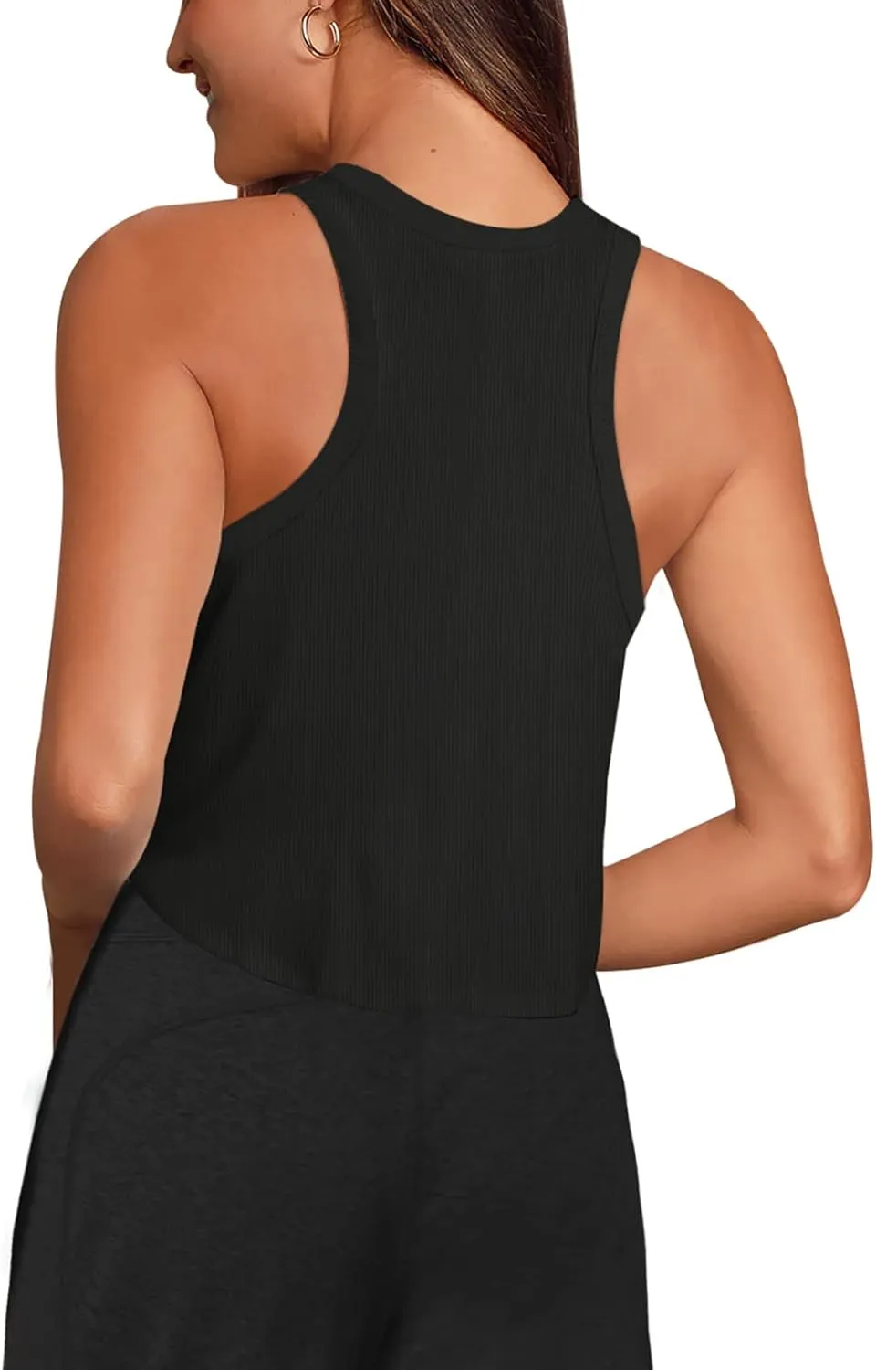 LASLULU Womens Crop Tops Sleeveless Workout Tops Halter Neck Flowy Athletic Shirts Cropped Tank Muscle Tank