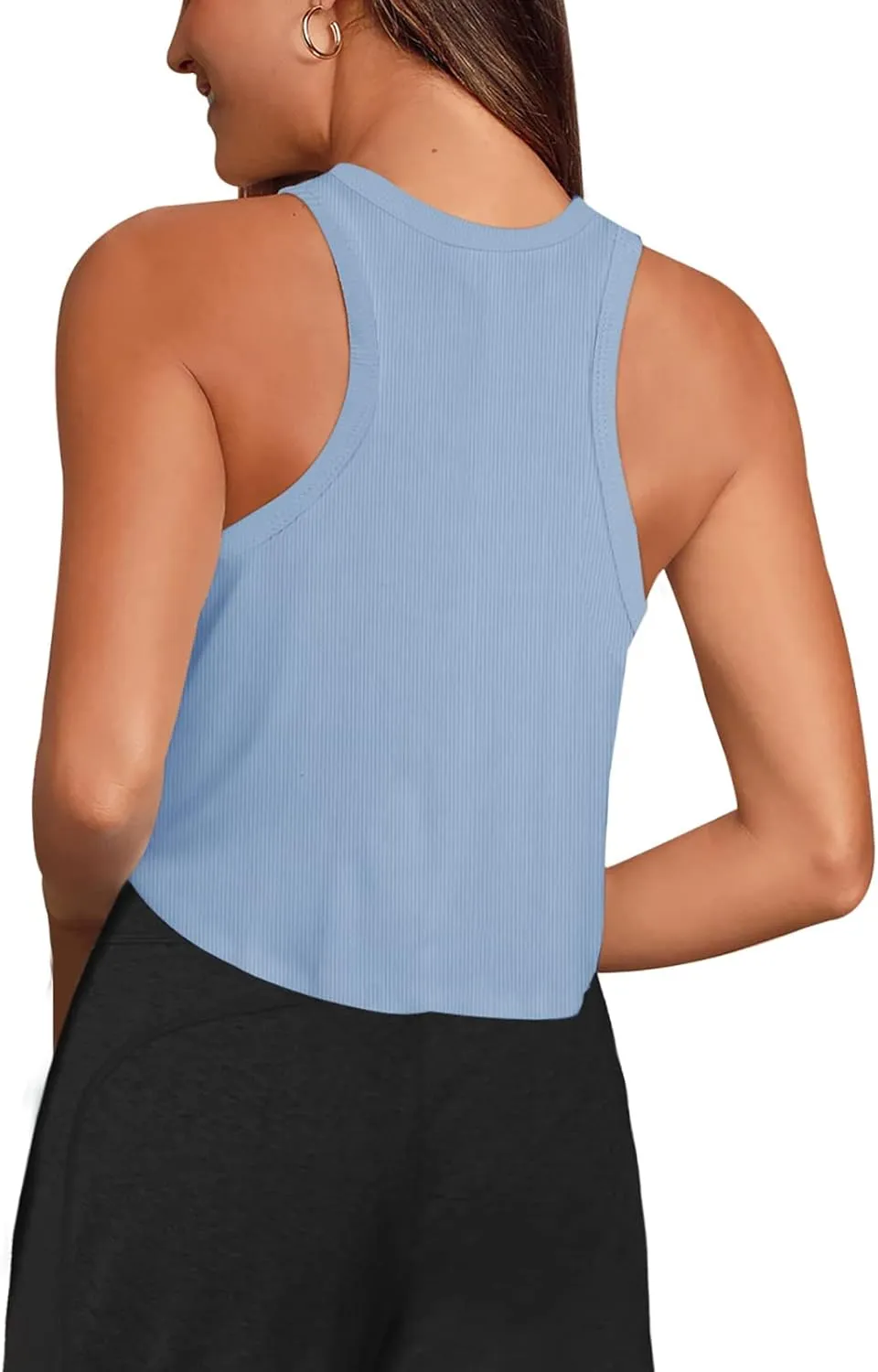 LASLULU Womens Crop Tops Sleeveless Workout Tops Halter Neck Flowy Athletic Shirts Cropped Tank Muscle Tank