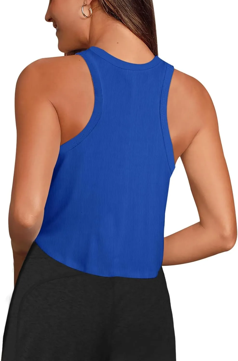LASLULU Womens Crop Tops Sleeveless Workout Tops Halter Neck Flowy Athletic Shirts Cropped Tank Muscle Tank