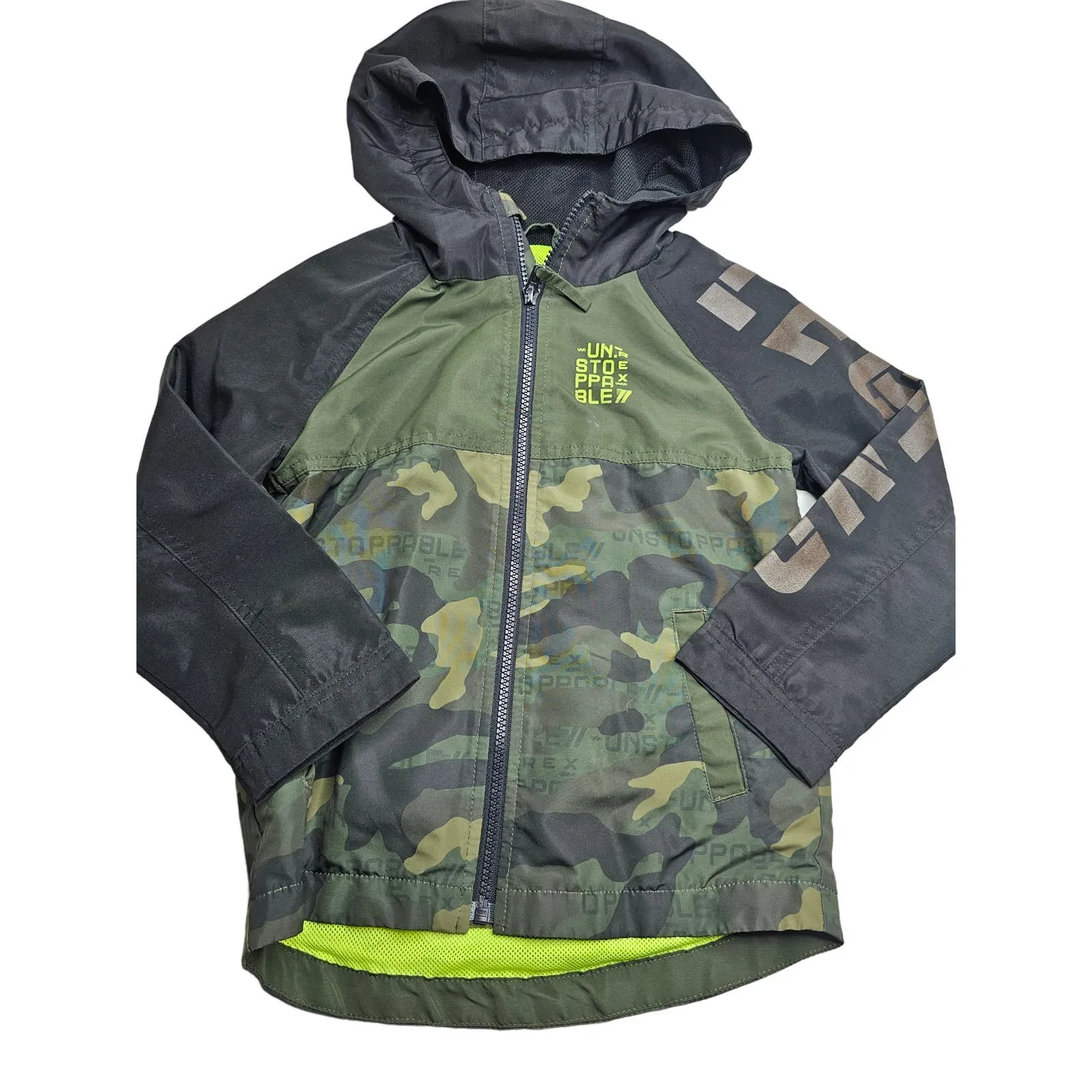 Maximus Rex Boys Sz 7 Full Zip Windbreaker Jacket Green Camo Print