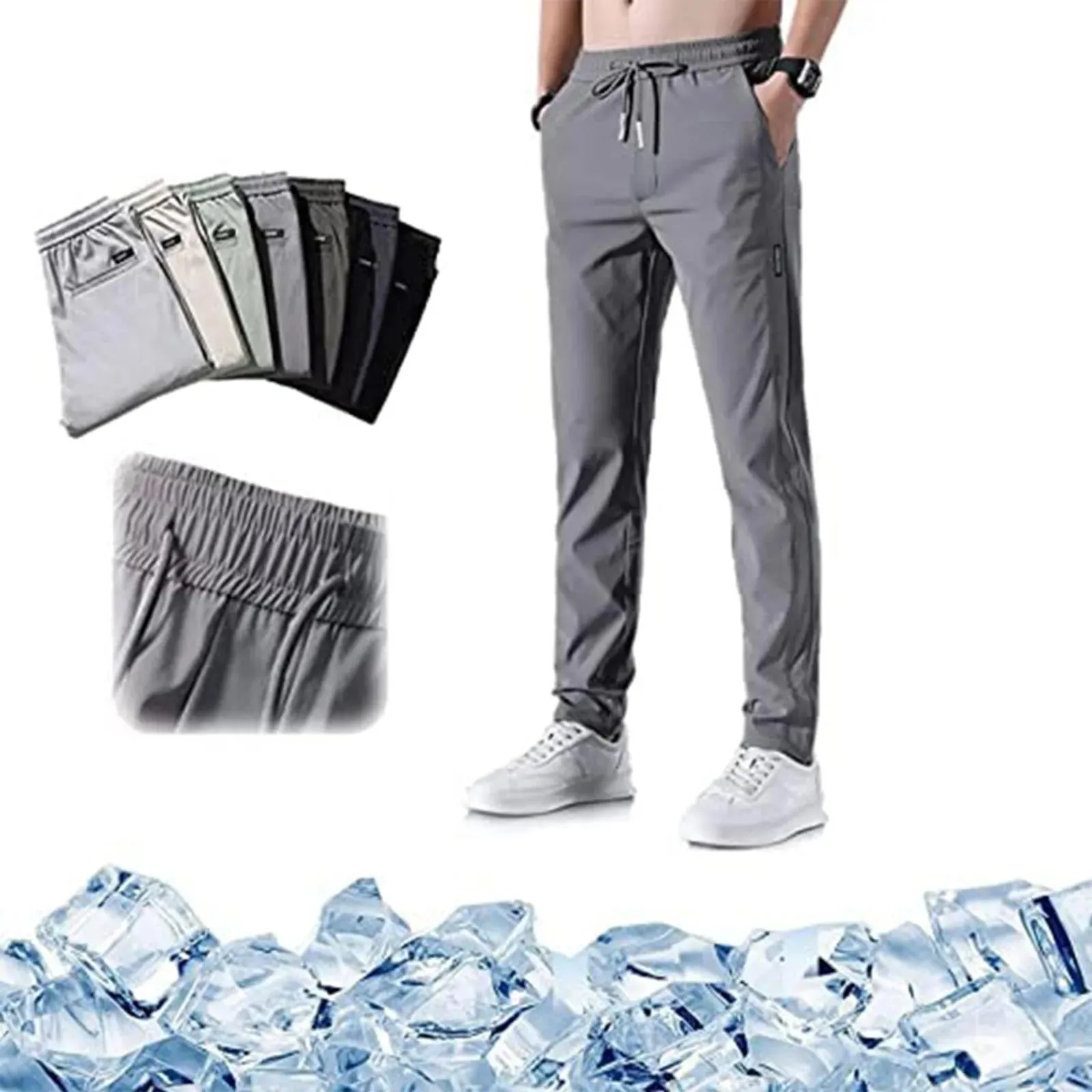 Men Quick Dry Pencil Pants Summer Elastic Ice Sports