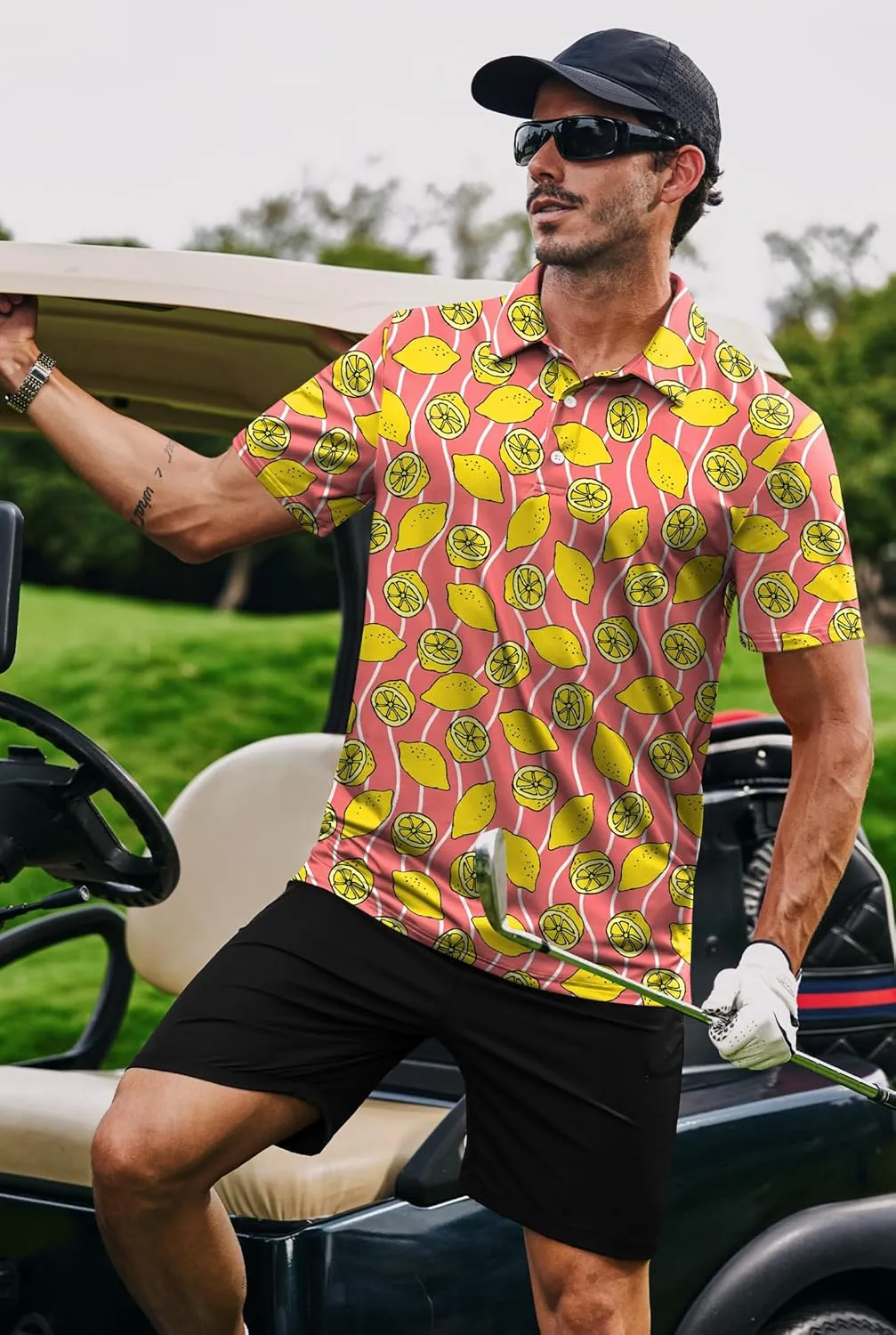 Men's Golf Polo Shirts Moisture Wicking Hawaiian Polos UPF 50  Dri Fit Performance Shirt (S-XXL)