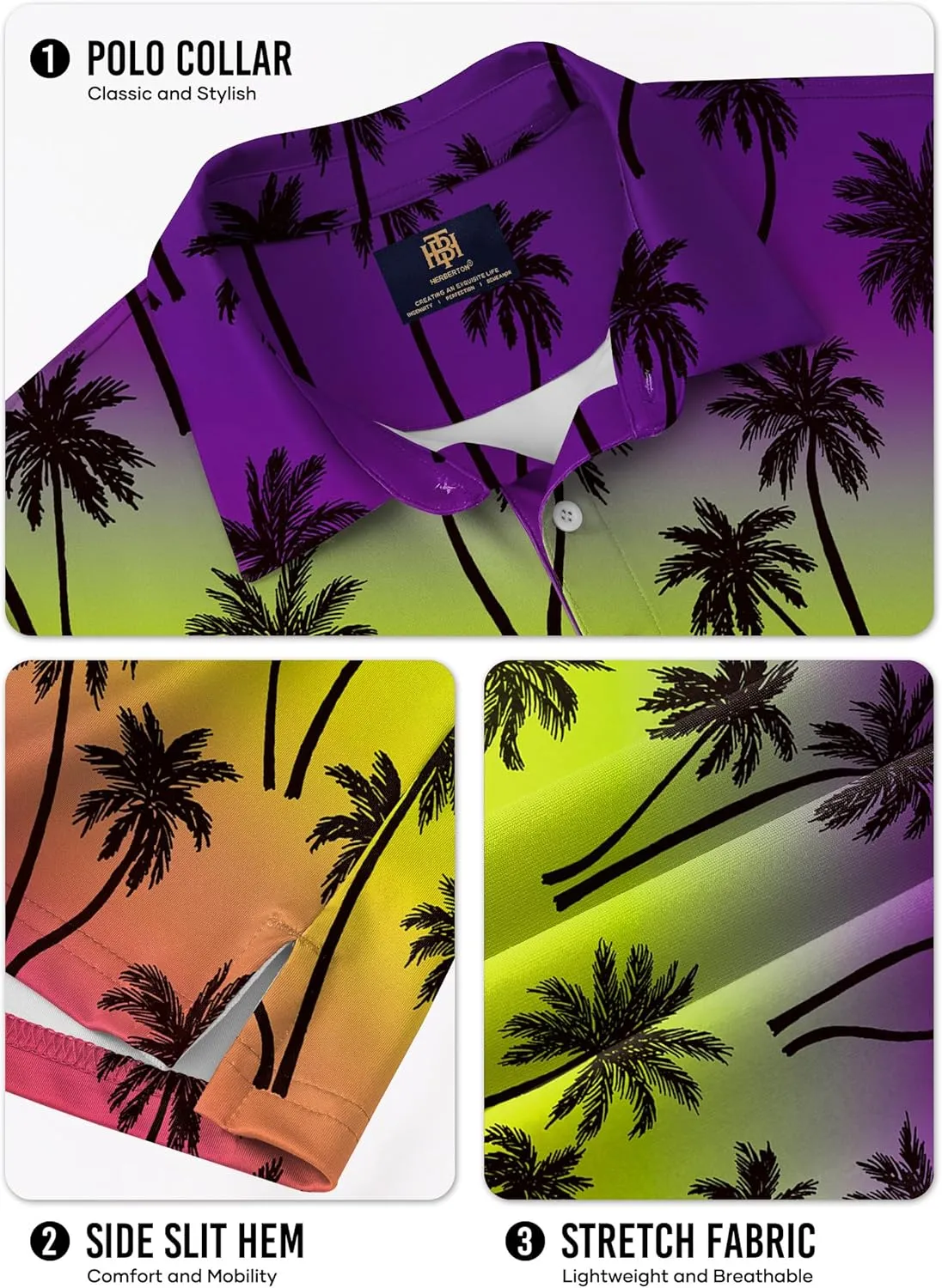 Men's Golf Polo Shirts Moisture Wicking Hawaiian Polos UPF 50  Dri Fit Performance Shirt (S-XXL)