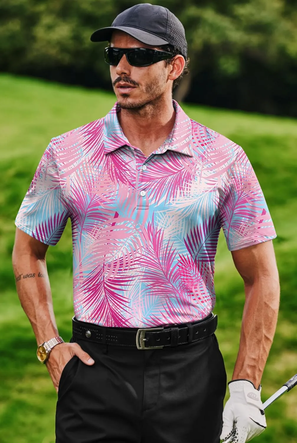 Men's Golf Polo Shirts Moisture Wicking Hawaiian Polos UPF 50  Dri Fit Performance Shirt (S-XXL)
