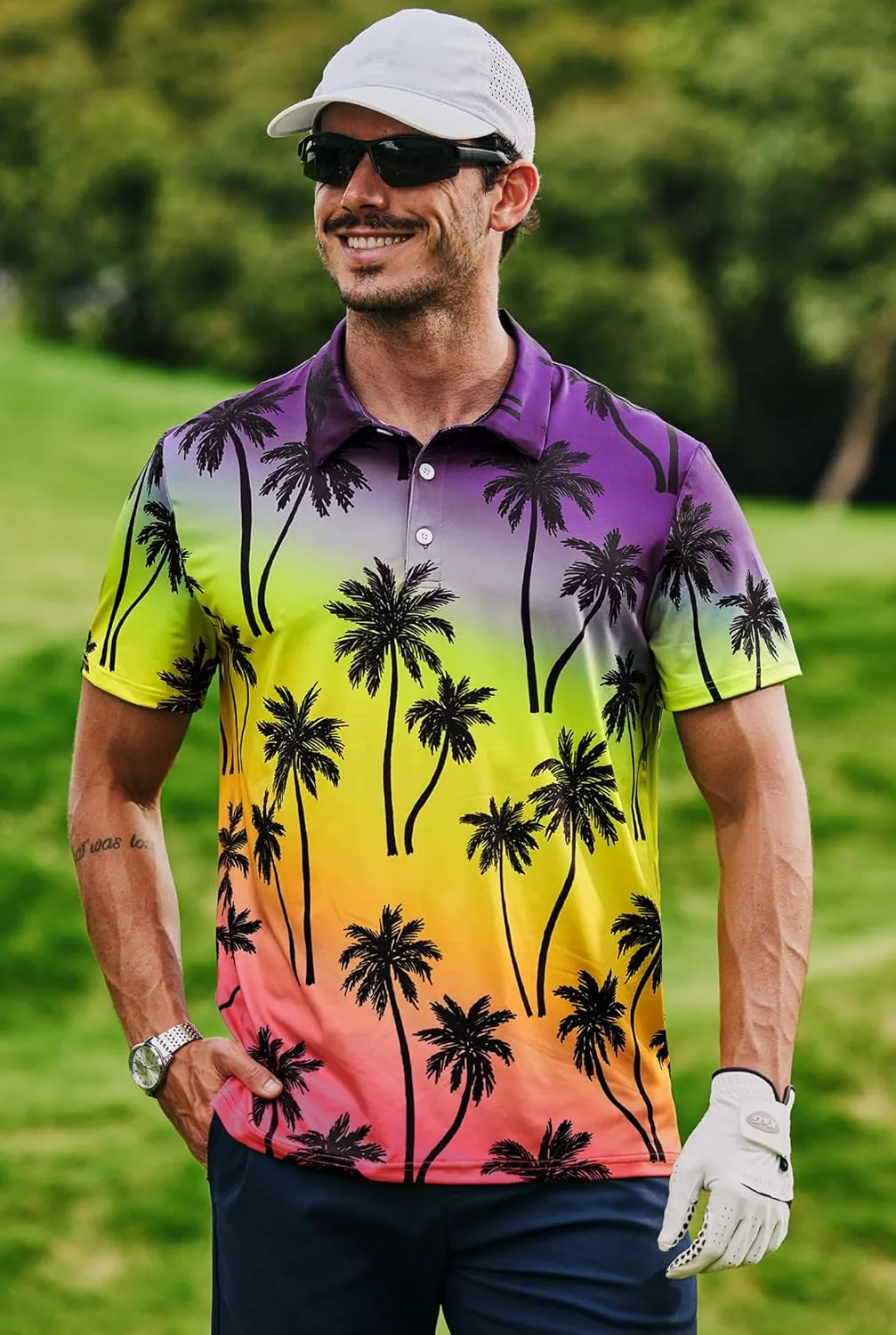 Men's Golf Polo Shirts Moisture Wicking Hawaiian Polos UPF 50  Dri Fit Performance Shirt (S-XXL)