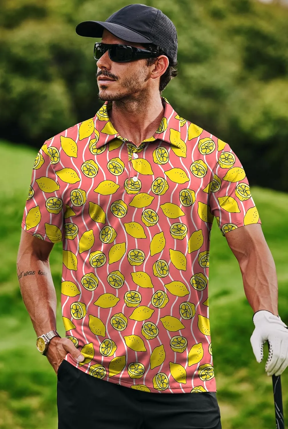 Men's Golf Polo Shirts Moisture Wicking Hawaiian Polos UPF 50  Dri Fit Performance Shirt (S-XXL)