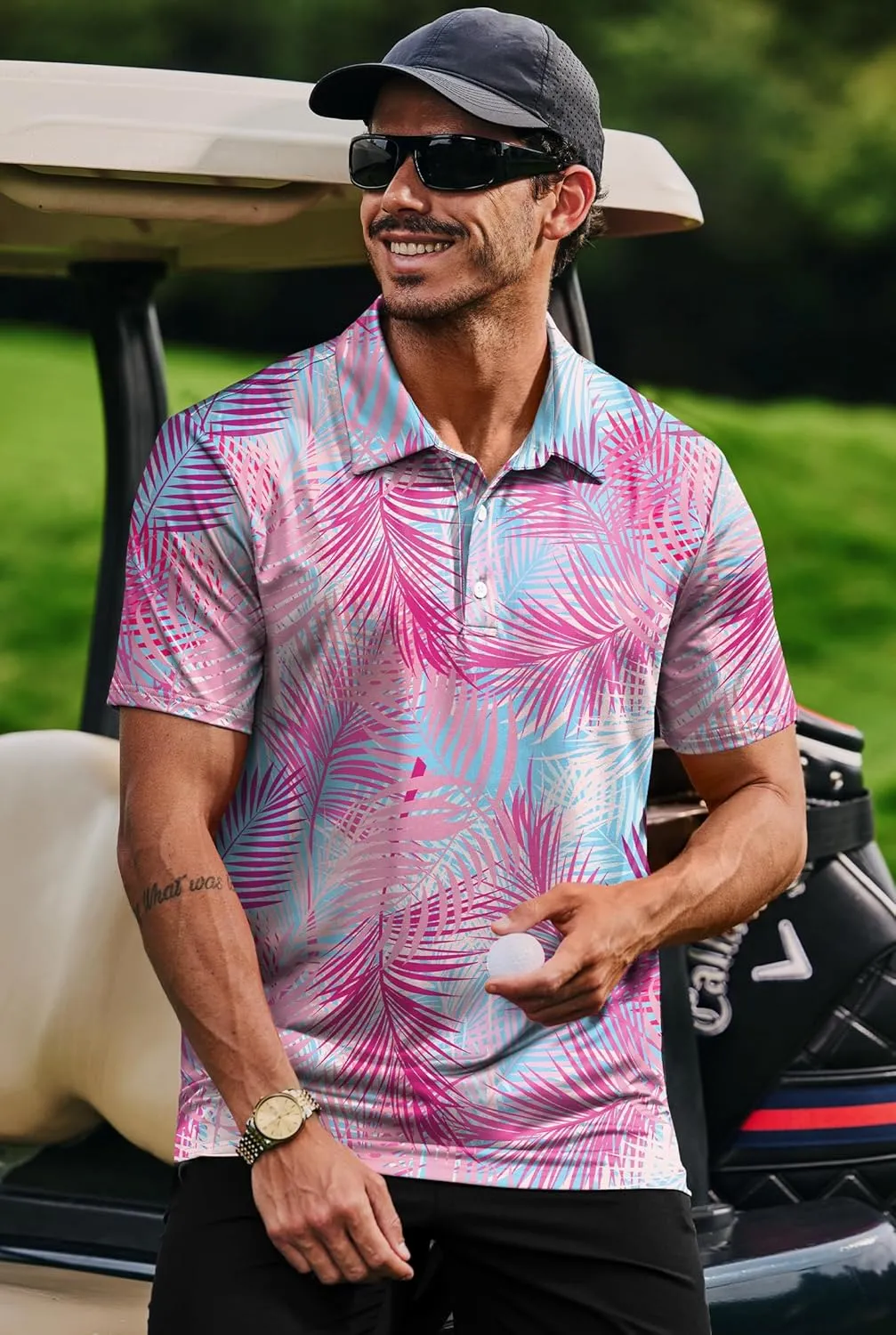 Men's Golf Polo Shirts Moisture Wicking Hawaiian Polos UPF 50  Dri Fit Performance Shirt (S-XXL)
