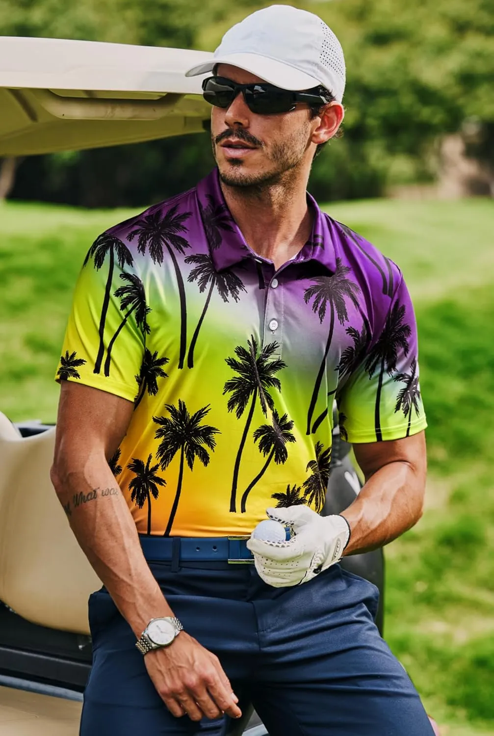 Men's Golf Polo Shirts Moisture Wicking Hawaiian Polos UPF 50  Dri Fit Performance Shirt (S-XXL)