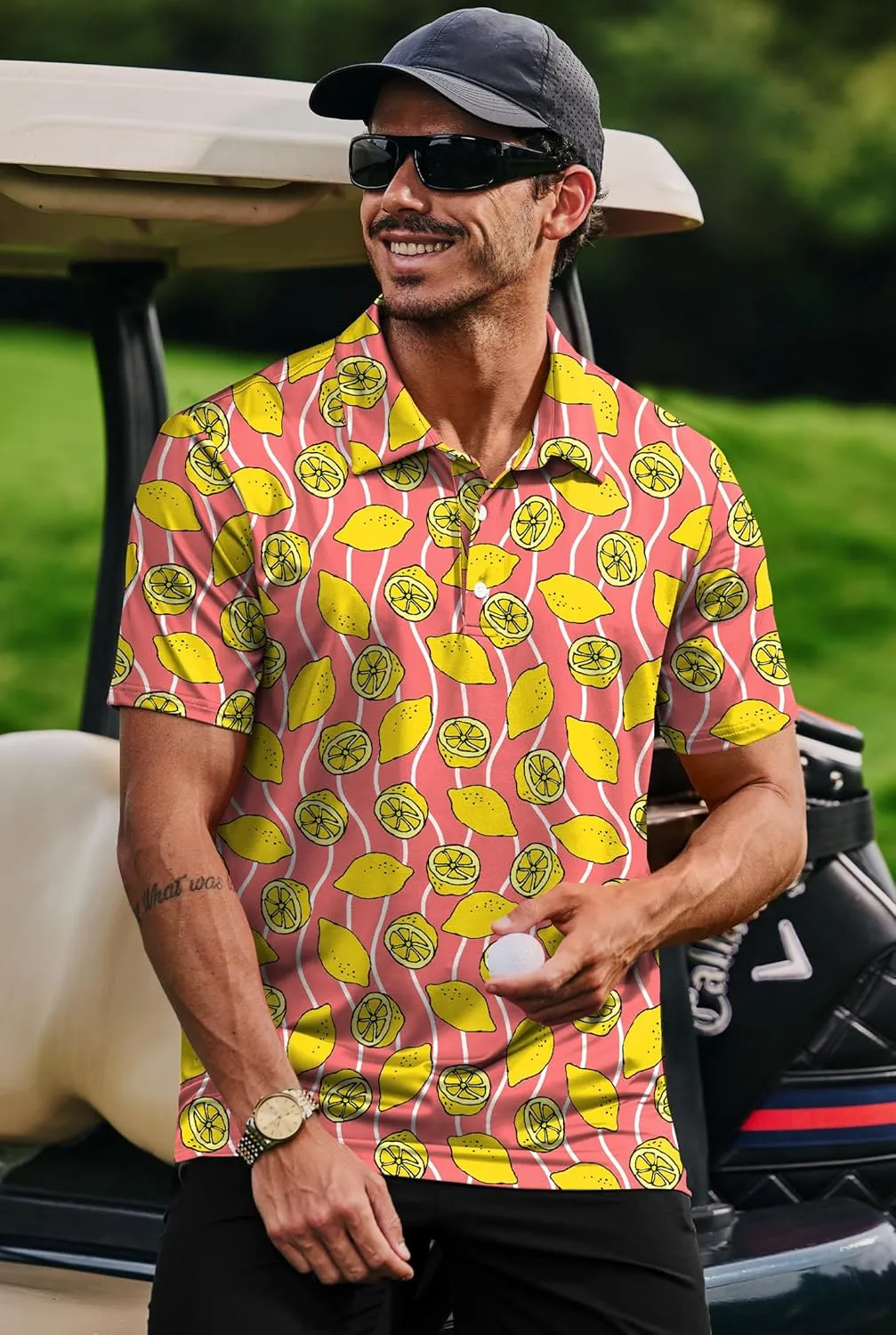 Men's Golf Polo Shirts Moisture Wicking Hawaiian Polos UPF 50  Dri Fit Performance Shirt (S-XXL)