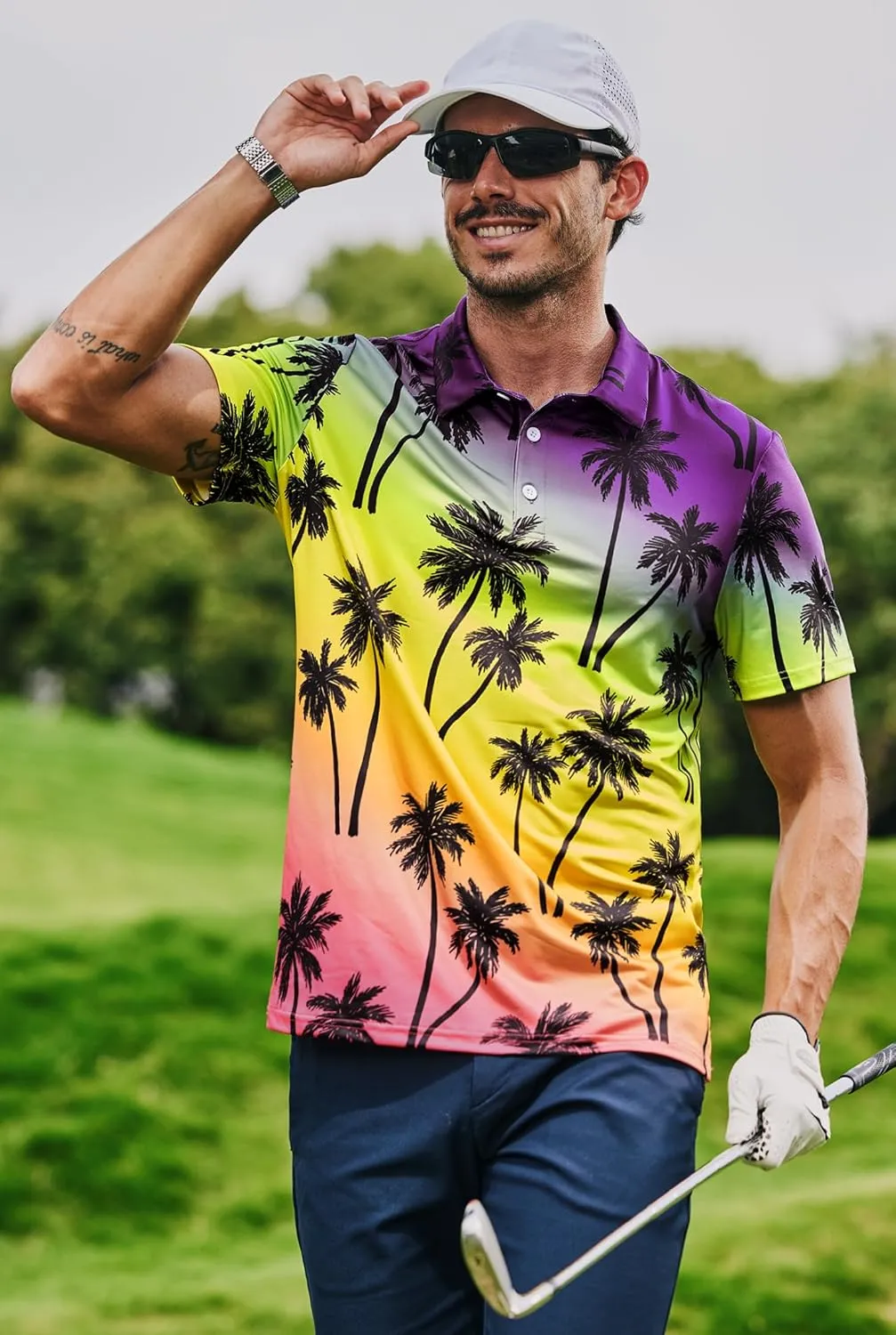 Men's Golf Polo Shirts Moisture Wicking Hawaiian Polos UPF 50  Dri Fit Performance Shirt (S-XXL)