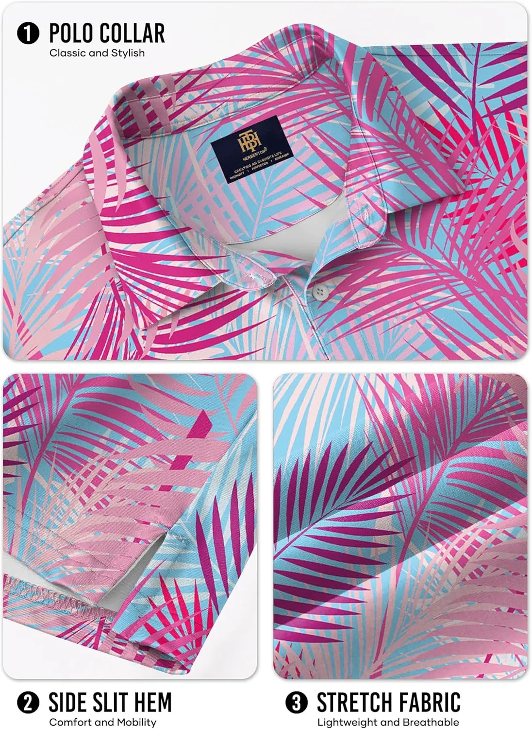 Men's Golf Polo Shirts Moisture Wicking Hawaiian Polos UPF 50  Dri Fit Performance Shirt (S-XXL)