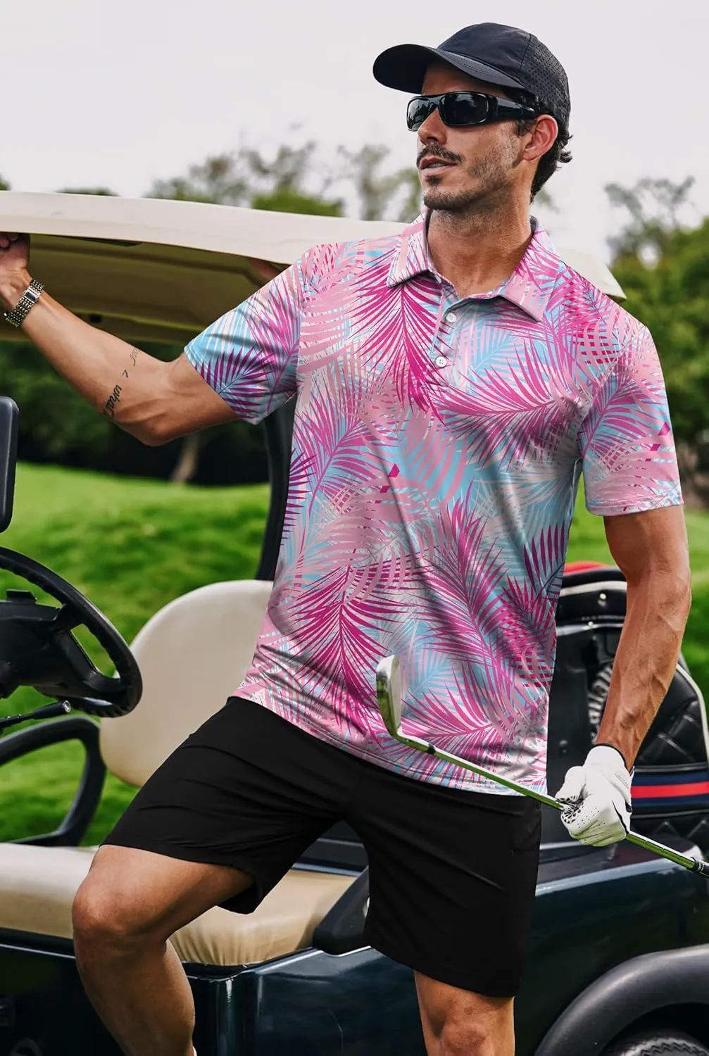 Men's Golf Polo Shirts Moisture Wicking Hawaiian Polos UPF 50  Dri Fit Performance Shirt (S-XXL)