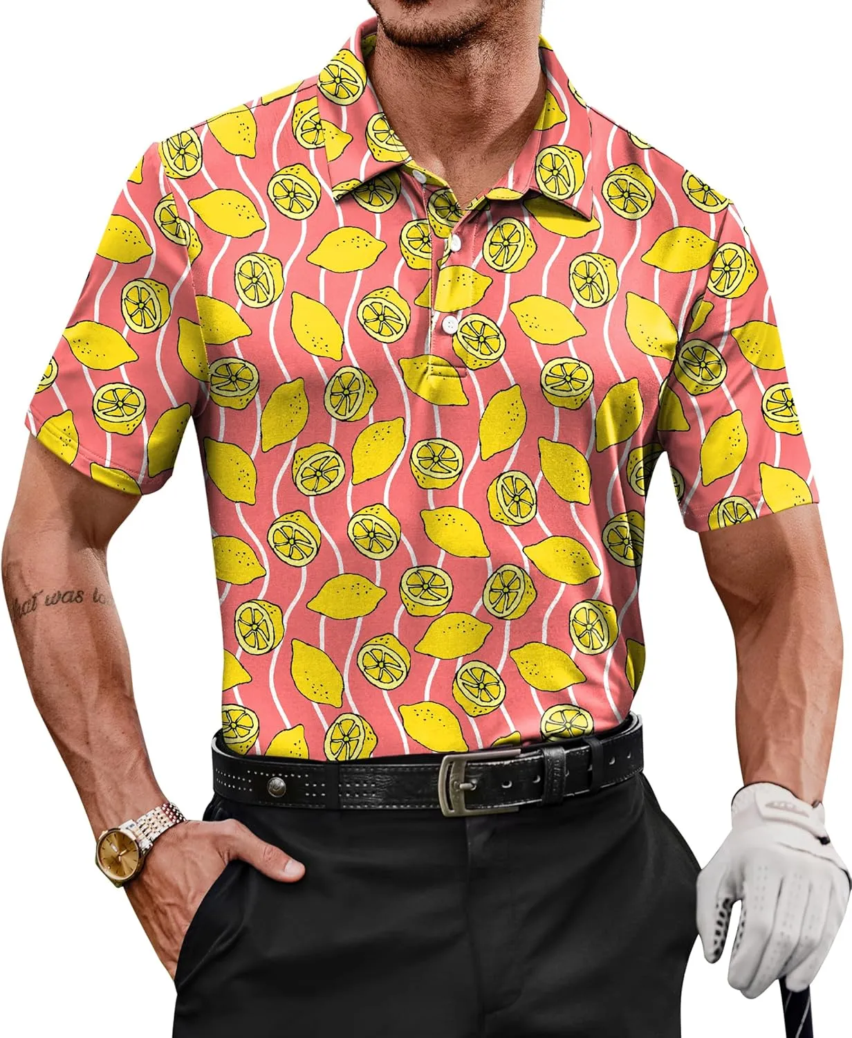 Men's Golf Polo Shirts Moisture Wicking Hawaiian Polos UPF 50  Dri Fit Performance Shirt (S-XXL)