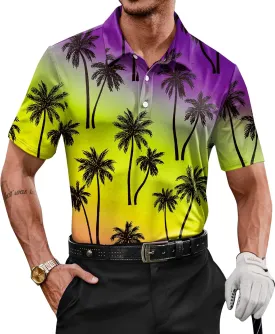 Men's Golf Polo Shirts Moisture Wicking Hawaiian Polos UPF 50  Dri Fit Performance Shirt (S-XXL)