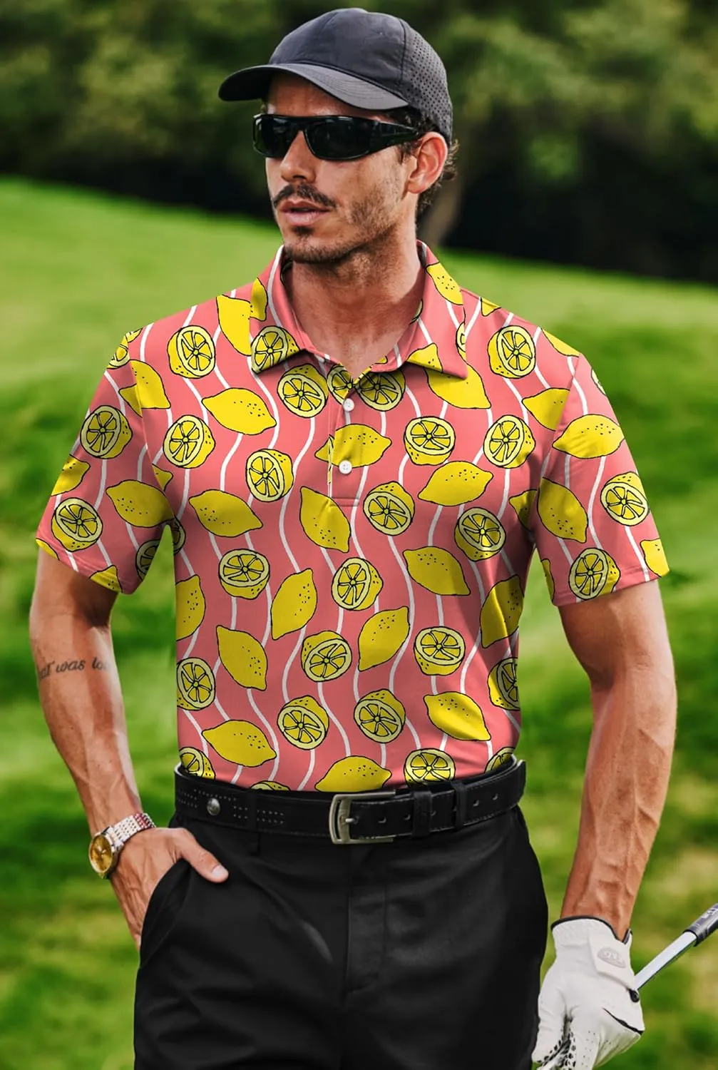 Men's Golf Polo Shirts Moisture Wicking Hawaiian Polos UPF 50  Dri Fit Performance Shirt (S-XXL)
