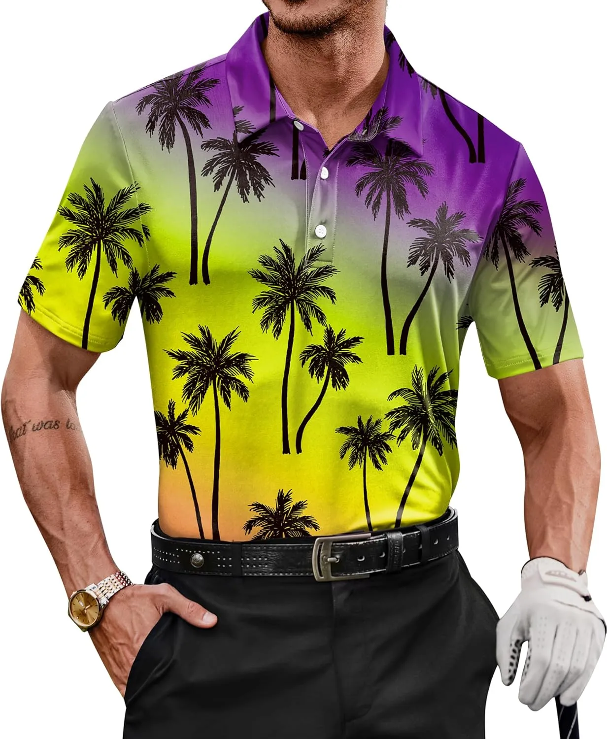 Men's Golf Polo Shirts Moisture Wicking Hawaiian Polos UPF 50  Dri Fit Performance Shirt (S-XXL)