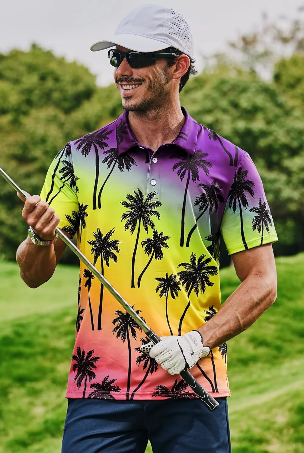 Men's Golf Polo Shirts Moisture Wicking Hawaiian Polos UPF 50  Dri Fit Performance Shirt (S-XXL)