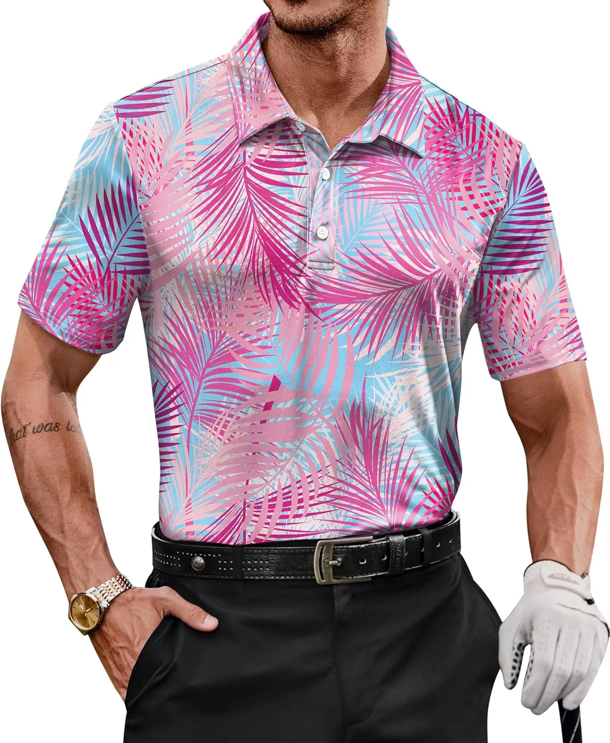 Men's Golf Polo Shirts Moisture Wicking Hawaiian Polos UPF 50  Dri Fit Performance Shirt (S-XXL)