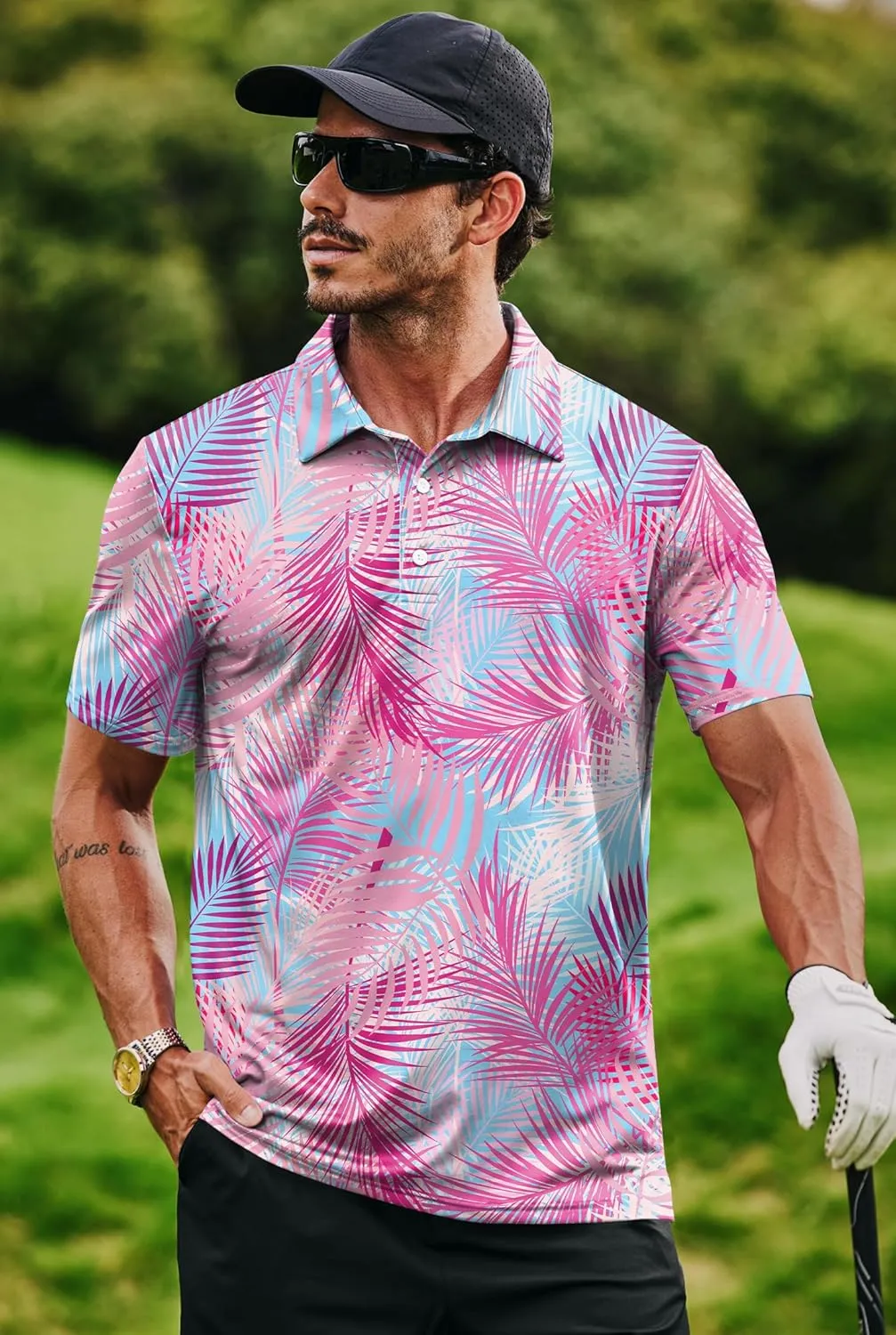 Men's Golf Polo Shirts Moisture Wicking Hawaiian Polos UPF 50  Dri Fit Performance Shirt (S-XXL)