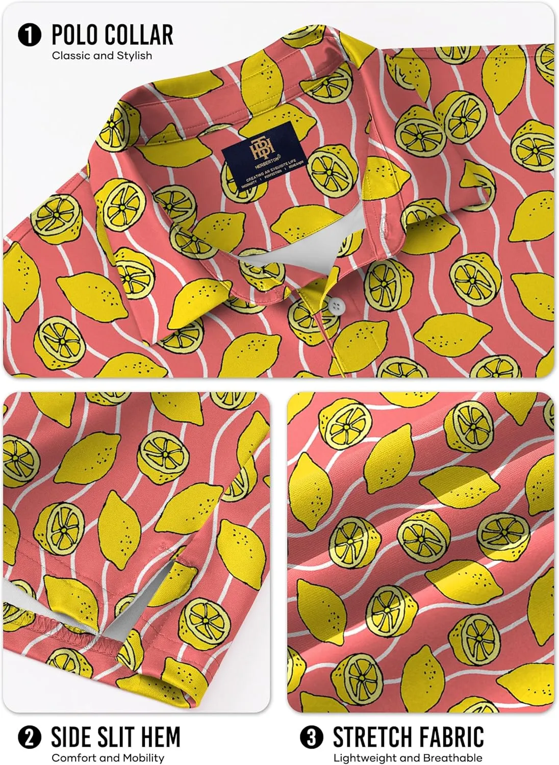 Men's Golf Polo Shirts Moisture Wicking Hawaiian Polos UPF 50  Dri Fit Performance Shirt (S-XXL)