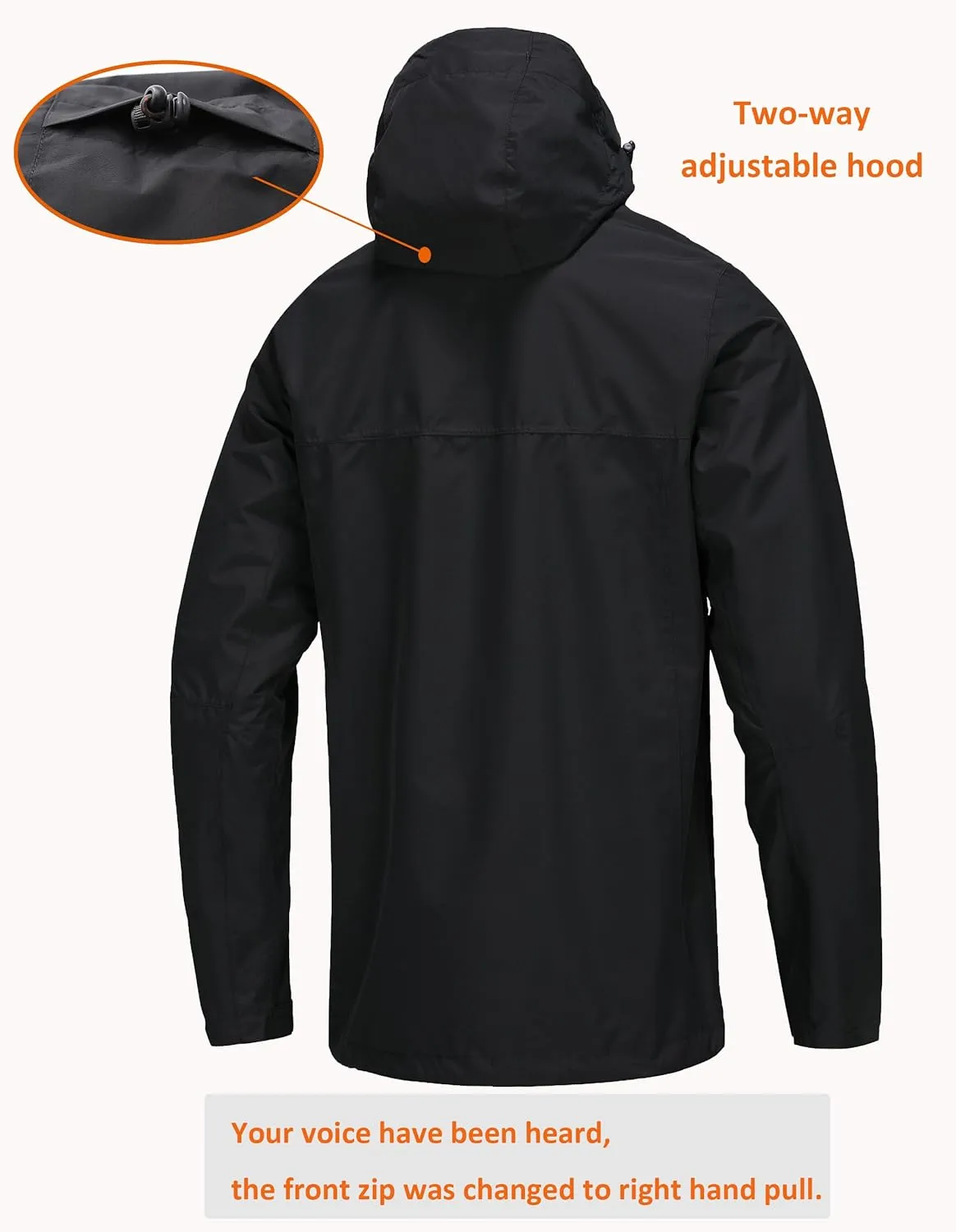 Mens Lightweight Hooded Waterproof Rain Jacket Breathable Raincoat Shell for Outdoor Mountain Hiking