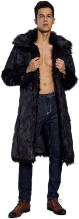 Men's Long Sleeve Fluffy Faux Fur Coat,Mens Winter Warm Faux Fur Overcoat,Long Thicken Soft Jacket Outerwear