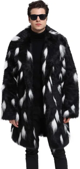 Men's Long Sleeve Fluffy Faux Fur Coat,Mens Winter Warm Faux Fur Overcoat,Long Thicken Soft Jacket Outerwear