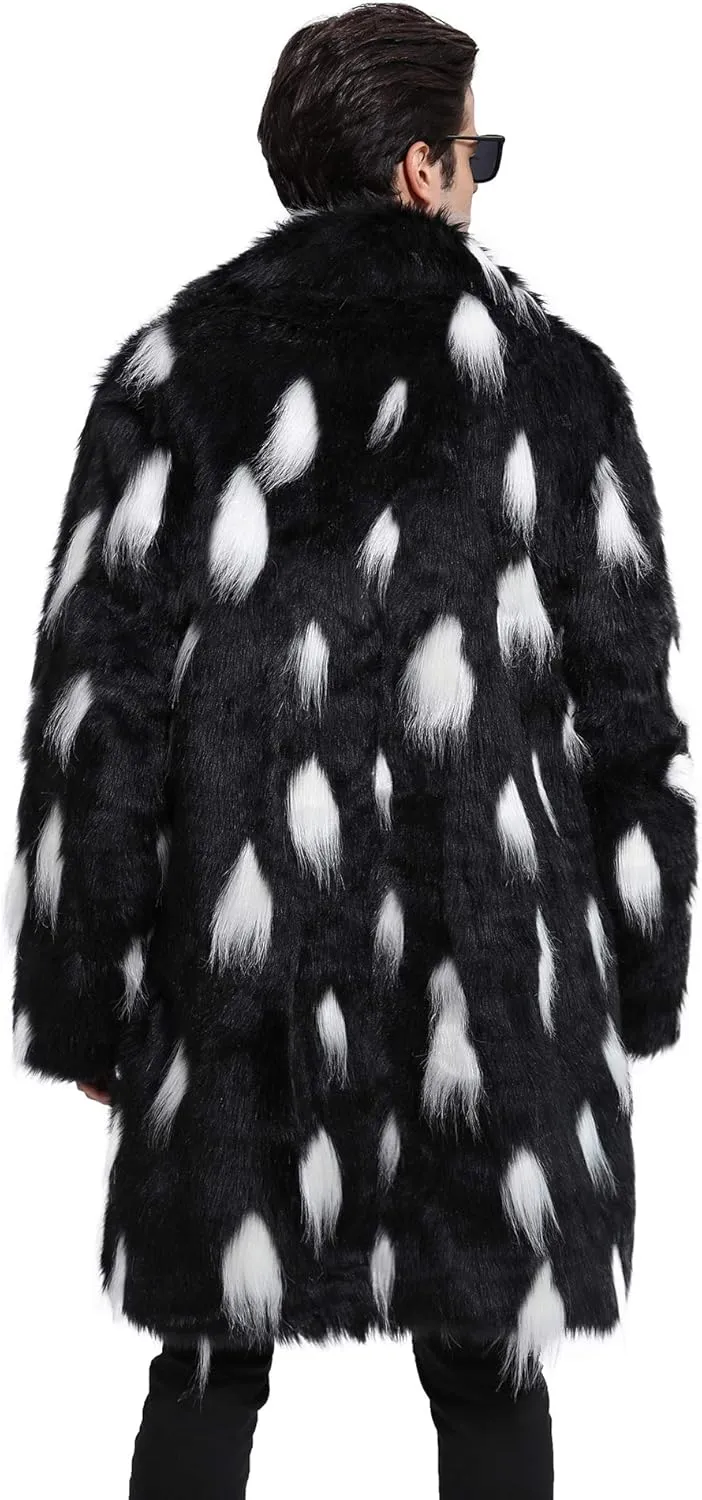 Men's Long Sleeve Fluffy Faux Fur Coat,Mens Winter Warm Faux Fur Overcoat,Long Thicken Soft Jacket Outerwear
