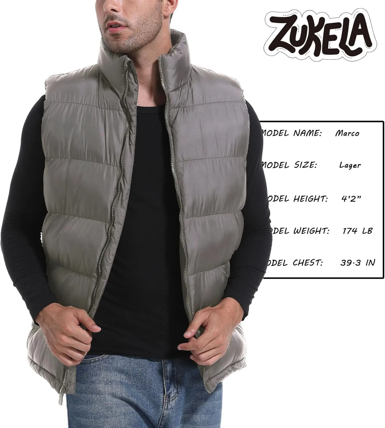 Men's Puffer Vest Outerwear Puffy Sleeveless Jacket Bubble Zipper Winter outdoor Warm Water-Resistant Size M to 3XL