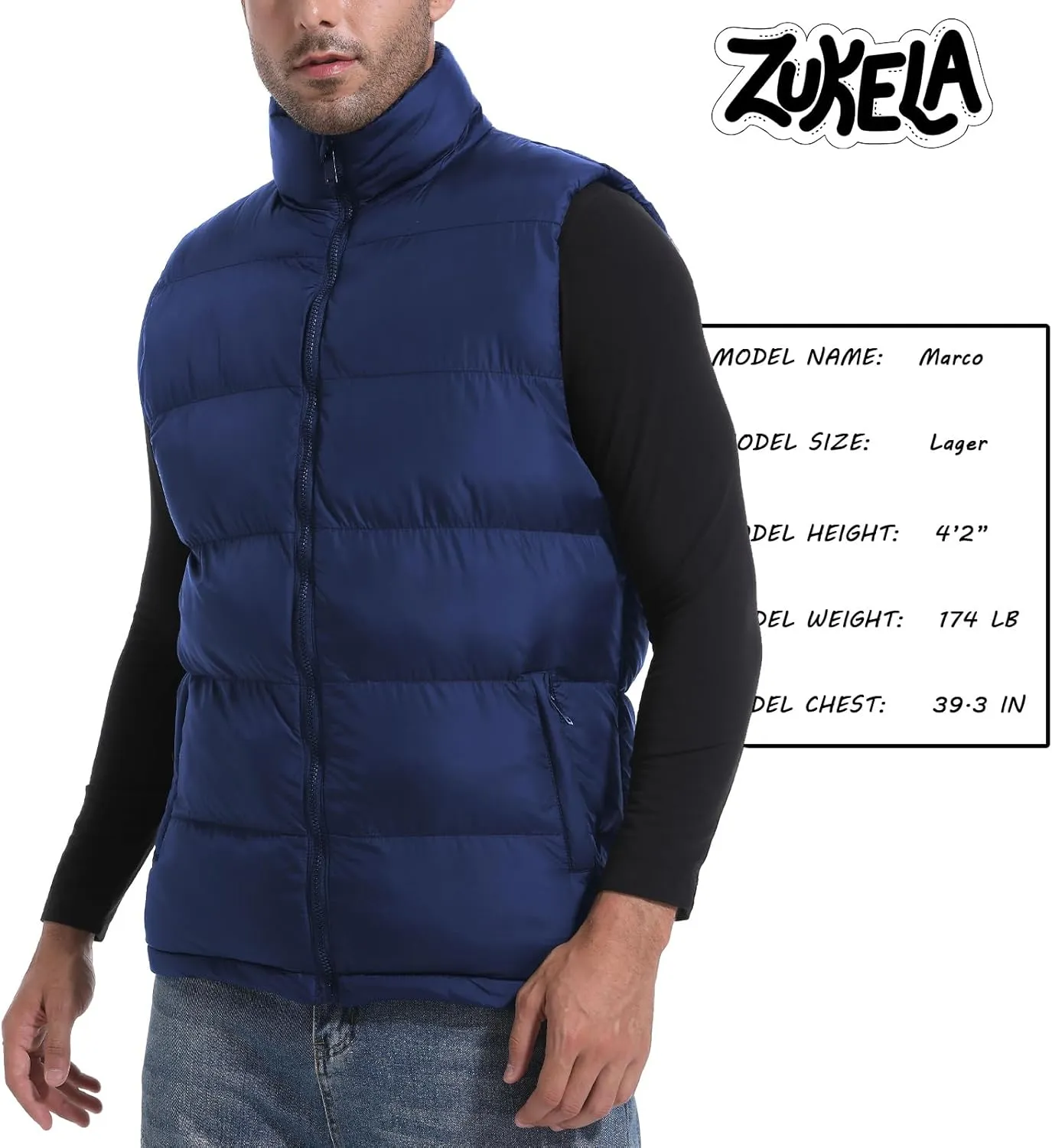 Men's Puffer Vest Outerwear Puffy Sleeveless Jacket Bubble Zipper Winter outdoor Warm Water-Resistant Size M to 3XL