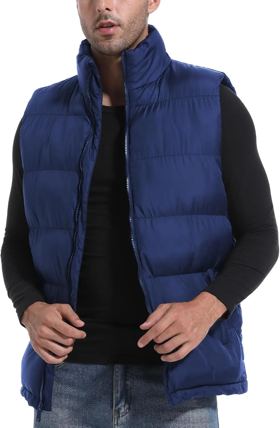 Men's Puffer Vest Outerwear Puffy Sleeveless Jacket Bubble Zipper Winter outdoor Warm Water-Resistant Size M to 3XL