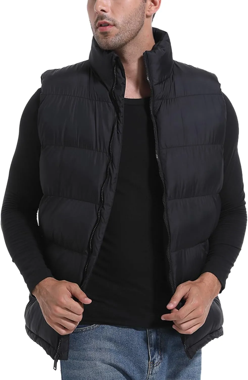 Men's Puffer Vest Outerwear Puffy Sleeveless Jacket Bubble Zipper Winter outdoor Warm Water-Resistant Size M to 3XL