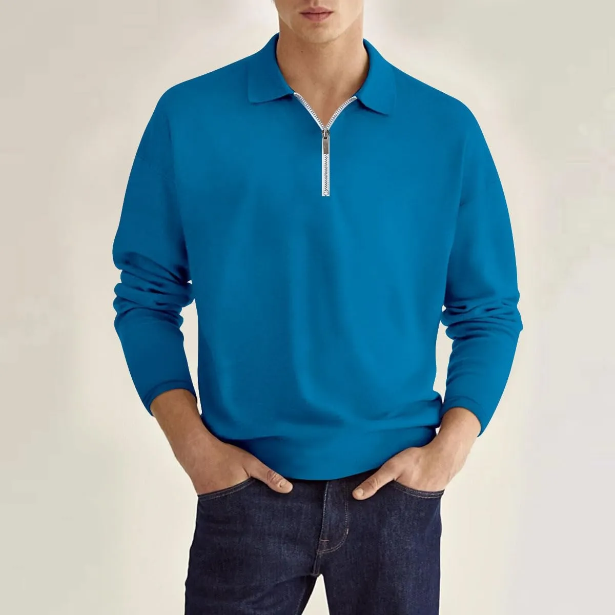 Men's Quarter Zip Long Sleeve Sport Polo Shirt Casual Zipper Collar Golf Sweaters Business Slim Fit Sweatershirt