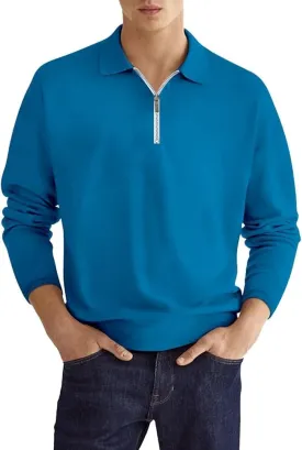 Men's Quarter Zip Long Sleeve Sport Polo Shirt Casual Zipper Collar Golf Sweaters Business Slim Fit Sweatershirt